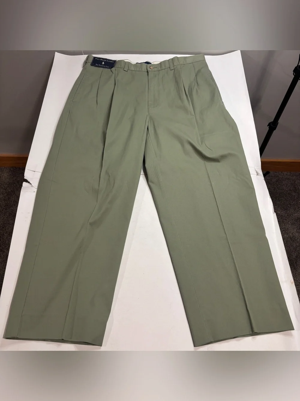 Vintage Polo Ralph Lauren Hammond Pant Mens 36x30 Green Chino Pleated Cropped 26